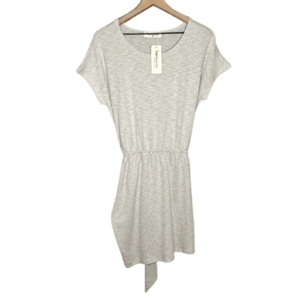 Women's M NWT Impressions Wrap Dress in Gray Waffle Belted Mini